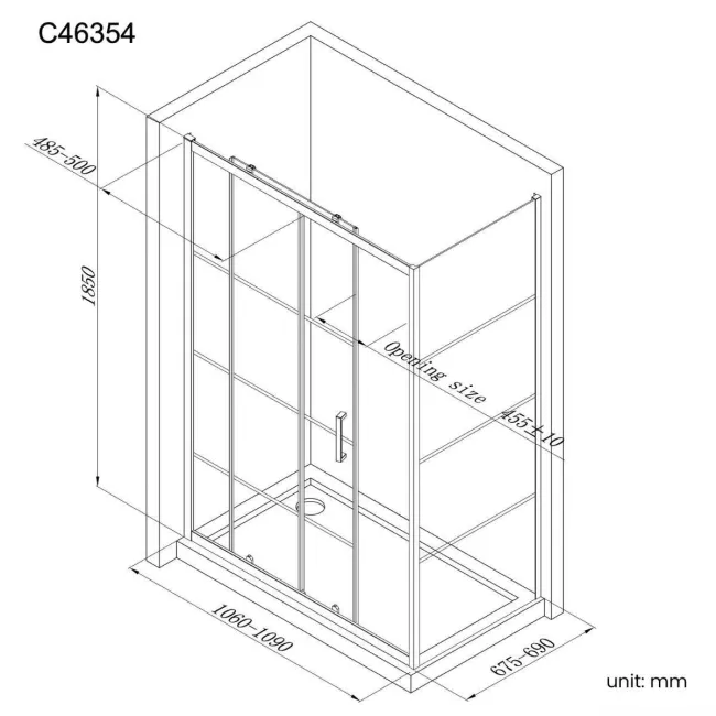 London Matt Black Grid 6mm Sliding Shower Enclosure 1100x700mm