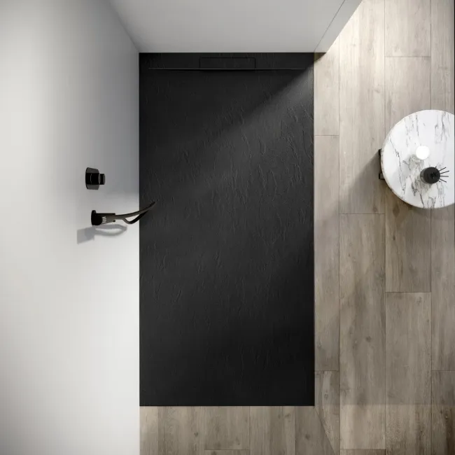Tokyo Rectangular Matt Black Slate Texture Stone Shower Tray 1800x900mm