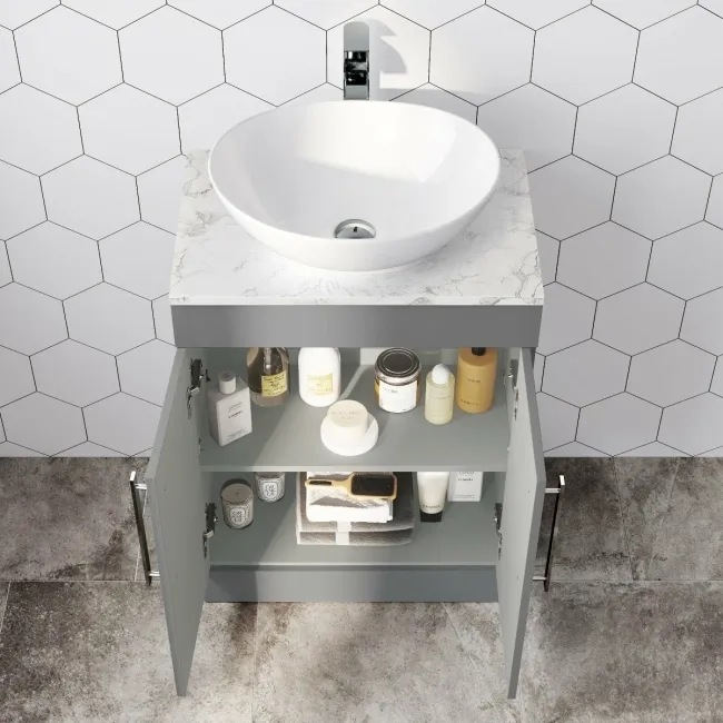 Avon Stone Grey Vanity with Marble Top & Oval Counter Top Basin 600mm