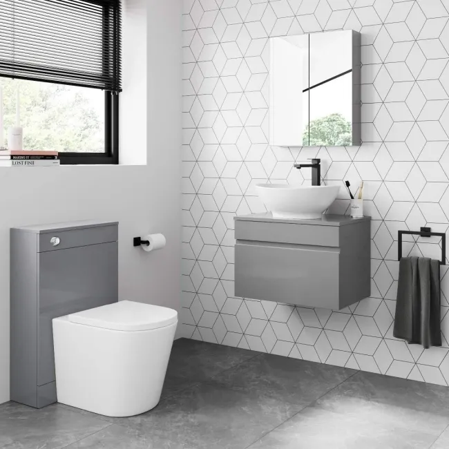 Trent Stone Grey Wall Hung Drawer Vanity with Oval Counter Top Basin 600mm