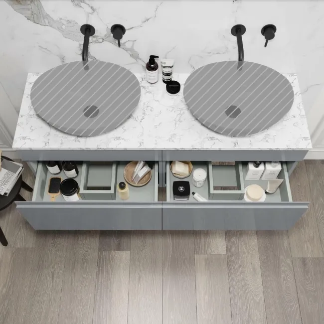 Trent Stone Grey Wall Hung Drawer with Marble Top 1200mm - Excludes Counter Top Basins