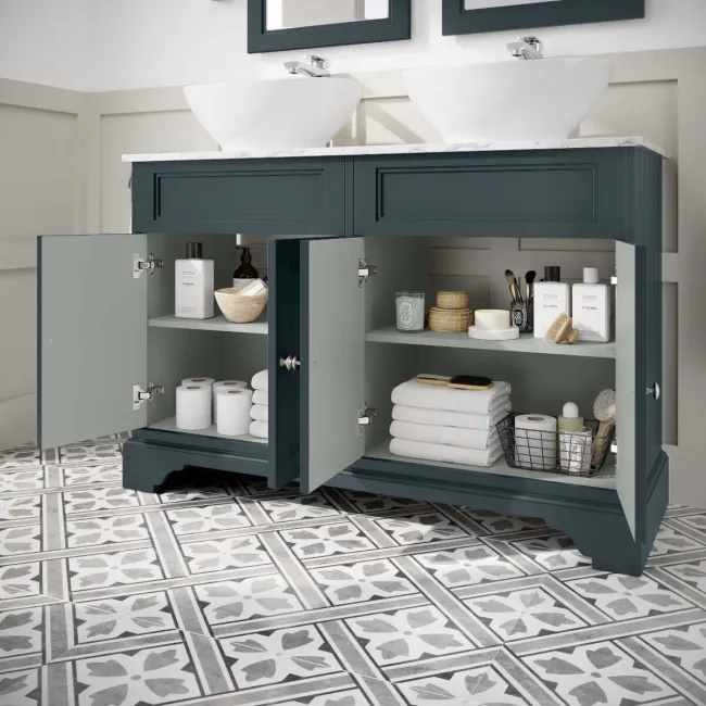 Lucia Inky Blue Double Vanity with Marble Top & Oval Counter Top Basin 1200mm