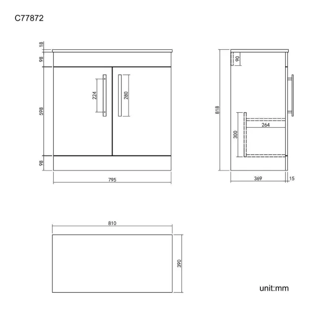Avon Gloss White Counter Top Vanity 800mm - Black Accents