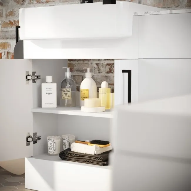 Harper Gloss White Combination Vanity Basin with Marble Top & Boston Toilet 1200mm - Black Accents