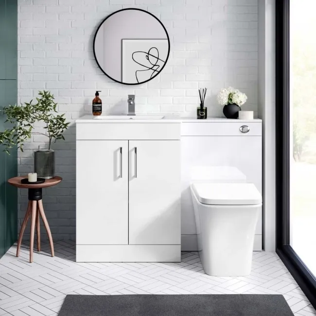 Mersey Gloss White Combination Vanity Basin and Houston Toilet 1100mm