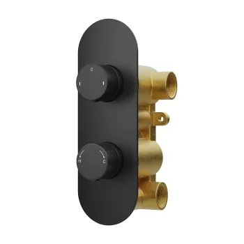 Ballina Premium Matt Black Round Thermostatic Shower Valve - 2 Outlets
