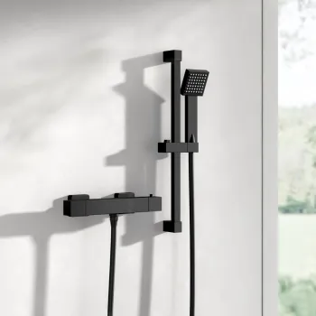 Cork Matt Black Square Thermostatic Bar Shower Set