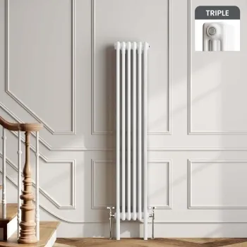 Athens White Triple Column Vertical Traditional Radiator 1500x290mm