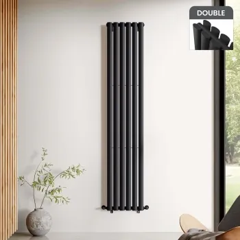 Marbella Matt Black Double Oval Panel Radiator 1800x360mm