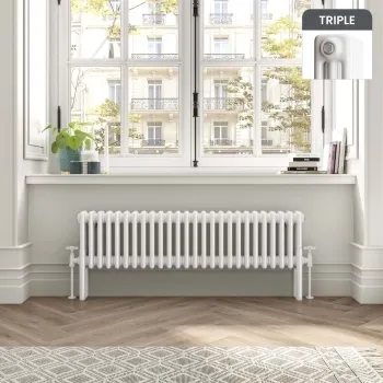 Athens White Triple Column Horizontal Traditional Radiator 300x1190mm