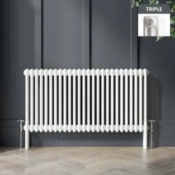 Athens White Triple Column Horizontal Traditional Radiator 600x1190mm