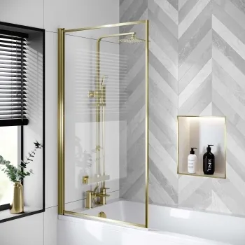 Zurich Easy Clean Brushed Brass Framed Bath Screen - 800mm