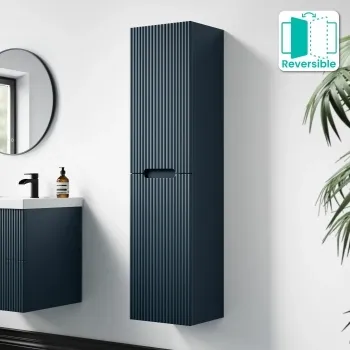 Crete Fluted Navy Blue Wall Hung Tall Cabinet 1400x350mm