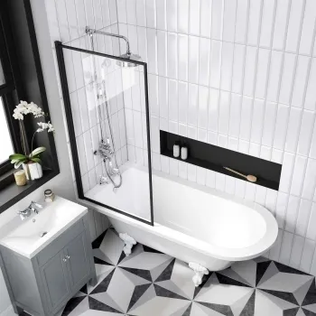 Abingdon 1700 Roll Top Shower Bath - White Ball Feet & 6mm Easy Clean Matt Black Framed Screen