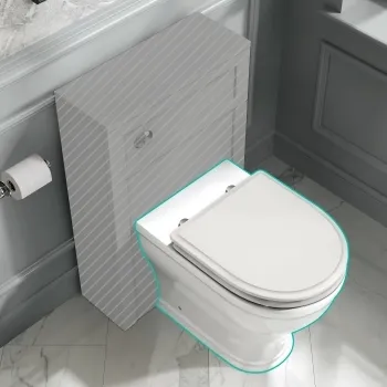 Kansas Traditional Rimless Back To Wall Toilet With Cotton White Wooden Seat