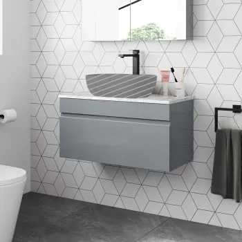 Trent Stone Grey Wall Hung Drawer with Marble Top 800mm - Excludes Counter Top Basin