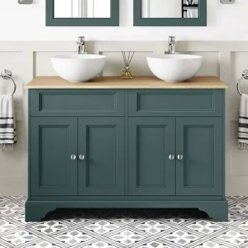 Lucia Midnight Green Double Vanity with Oak Effect Top & Round Counter Top Basin 1200mm