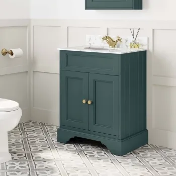 Lucia Midnight Green Vanity with Marble Top & Undermount Basin 630mm - Brushed Brass Accents