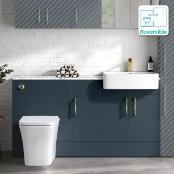 Harper Navy Blue Combination Vanity Basin with Marble Top & Houston Toilet 1500mm - Brushed Brass Accents