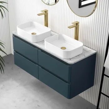 Corsica Inky Blue Wall Hung Drawer Vanity with Marble Top & Marin Basin 1200mm
