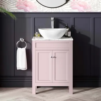 Bermuda Cashmere Pink Vanity with Marble Top & Oval Counter Top Basin 600mm
