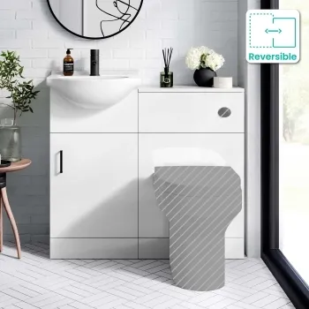 Quartz Gloss White Basin Vanity and Back To Wall Toilet Unit 950mm (Excludes Toilet) - Black Accents
