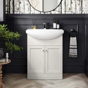 Capri Cotton White Vanity with Semi Recessed Basin 650mm - Chrome Handles