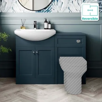 Capri Navy Blue Basin Vanity and Back To Wall Unit 1150mm (Excludes Toilet) - Chrome Handles