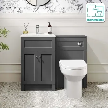 Milos Slate Grey Combination Vanity Basin and Denver Toilet 1000mm - Chrome Handles