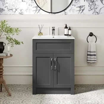 Milos Slate Grey Basin Vanity 600mm - Traditional Handles
