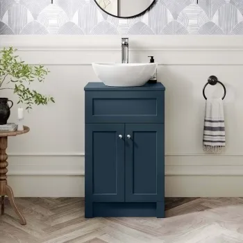 Milos Navy Blue Vanity with Oval Basin 500mm - Brushed Handles