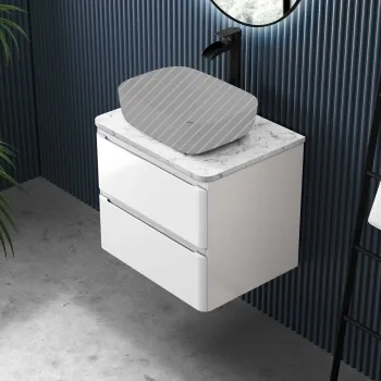 Corsica Gloss White Wall Hung Drawer Vanity with Marble Top 600mm - Excludes Counter Top Basin