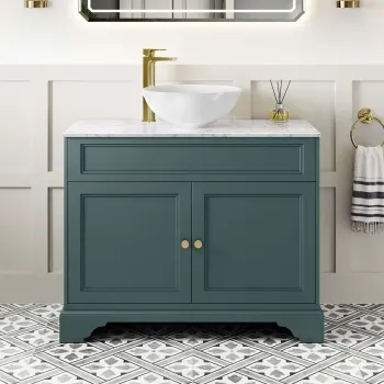 Lucia Midnight Green Vanity with Marble Top & Round Counter Top Basin 1030mm - Brushed Brass Accents
