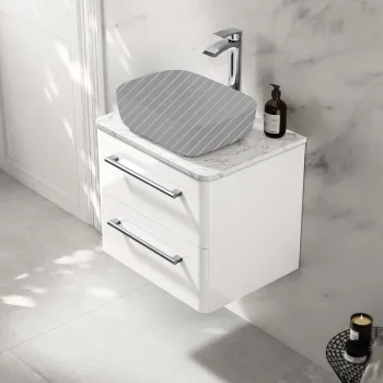 Omaha Gloss White Wall Hung Drawer Vanity with Marble Top 600mm - Excludes Counter Top Basin