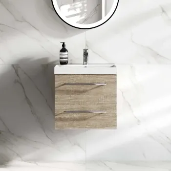 Elba Dawn Oak Wall Hung Basin Drawer Vanity 500mm