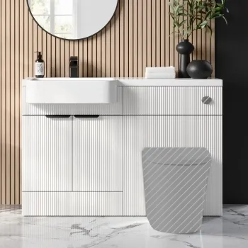 Sicily Fluted Coastal White Basin Vanity and Back To Wall Toilet Unit 1200mm (Excludes Toilet) - Black Accents - Left Handed