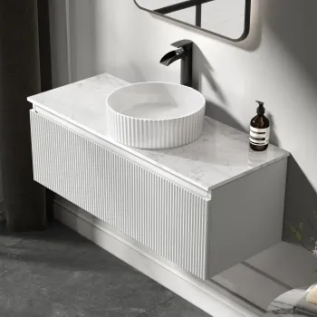 Malta Fluted Coastal White Wall Hung Drawer Vanity with Marble Top & Nevis Basin 1000mm