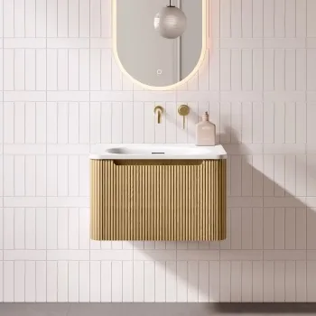 Sorrento Fluted Country Oak Wall Hung Drawer Vanity with Matt White Basin 600mm