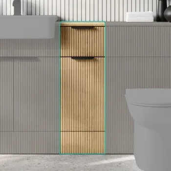 Sicily Fluted Country Oak Side Cabinet Unit 300mm - Black Accents