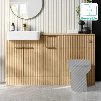 Sicily Fluted Country Oak Combination Vanity Basin 1500mm (Excludes Toilet) - Brushed Brass Accents