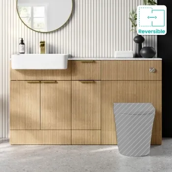 Sicily Fluted Country Oak Combination Vanity Basin with Marble Top 1500mm (Excludes Toilet) - Brushed Brass Accents