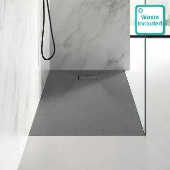 Berlin Rectangular Dark Grey Slate Effect SMC Composite Shower Tray 1500x900mm