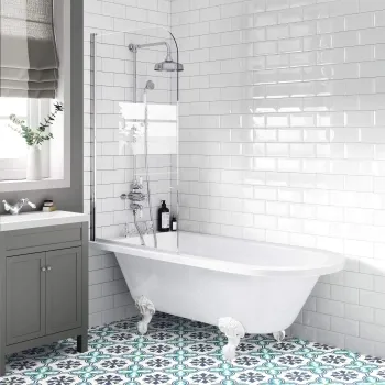 Abingdon 1700 Roll Top Shower Bath - White Ball Feet & 6mm Easy Clean Screen