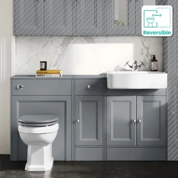 Monaco Dove Grey Combination Vanity Basin and Hudson Toilet with Wooden Seat 1500mm