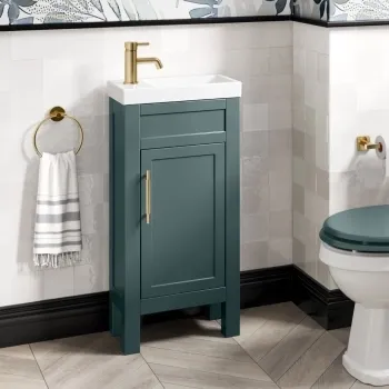 Bermuda Midnight Green Cloakroom Basin Vanity 400mm - Brass Knurled Handles