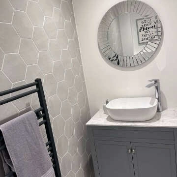 Bermuda Dove Grey Vanity with Marble Top & Curved Counter Top Basin 800mm