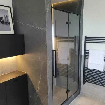 Helsinki Matt Black Premium Easy Clean 8mm Hinged Shower Door 1100mm