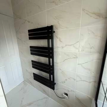 Seville Matt Black Designer Flat Panel Heated Towel Rail 1200x600mm