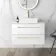 Elba Gloss White Wall Hung Drawer Vanity with Marble Top & Cody Basin 800mm - Brushed Brass Accents