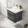 Omaha Slate Grey Wall Hung Basin Drawer Vanity 600mm - Brushed Brass Accents